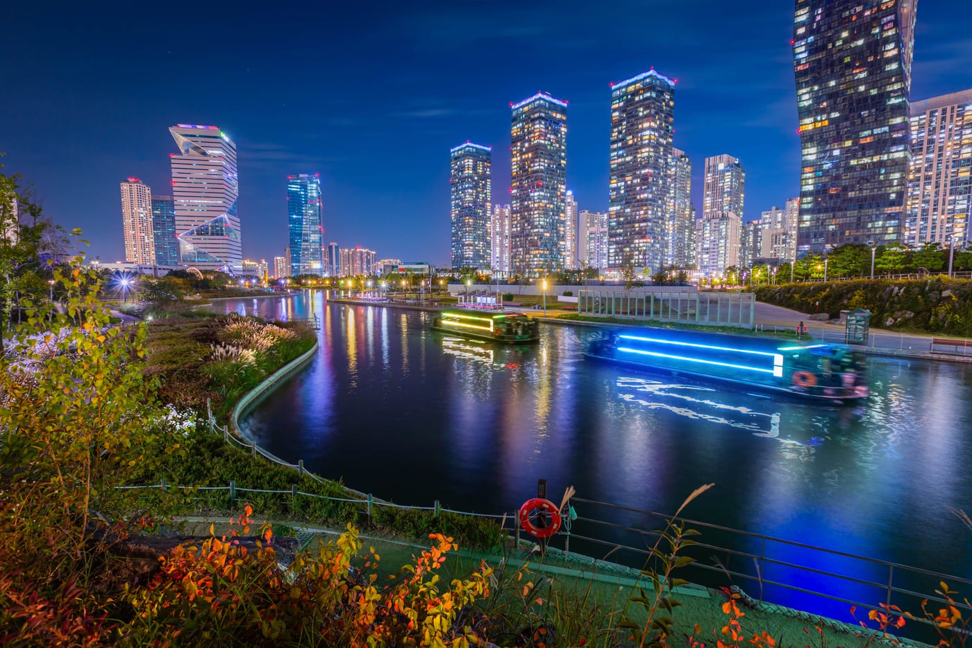 Songdo Central Park illuminated at night, Incheon